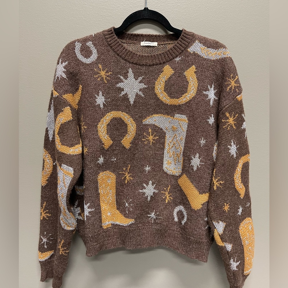 Stylish Brown Western Pattern Sweater - image 1